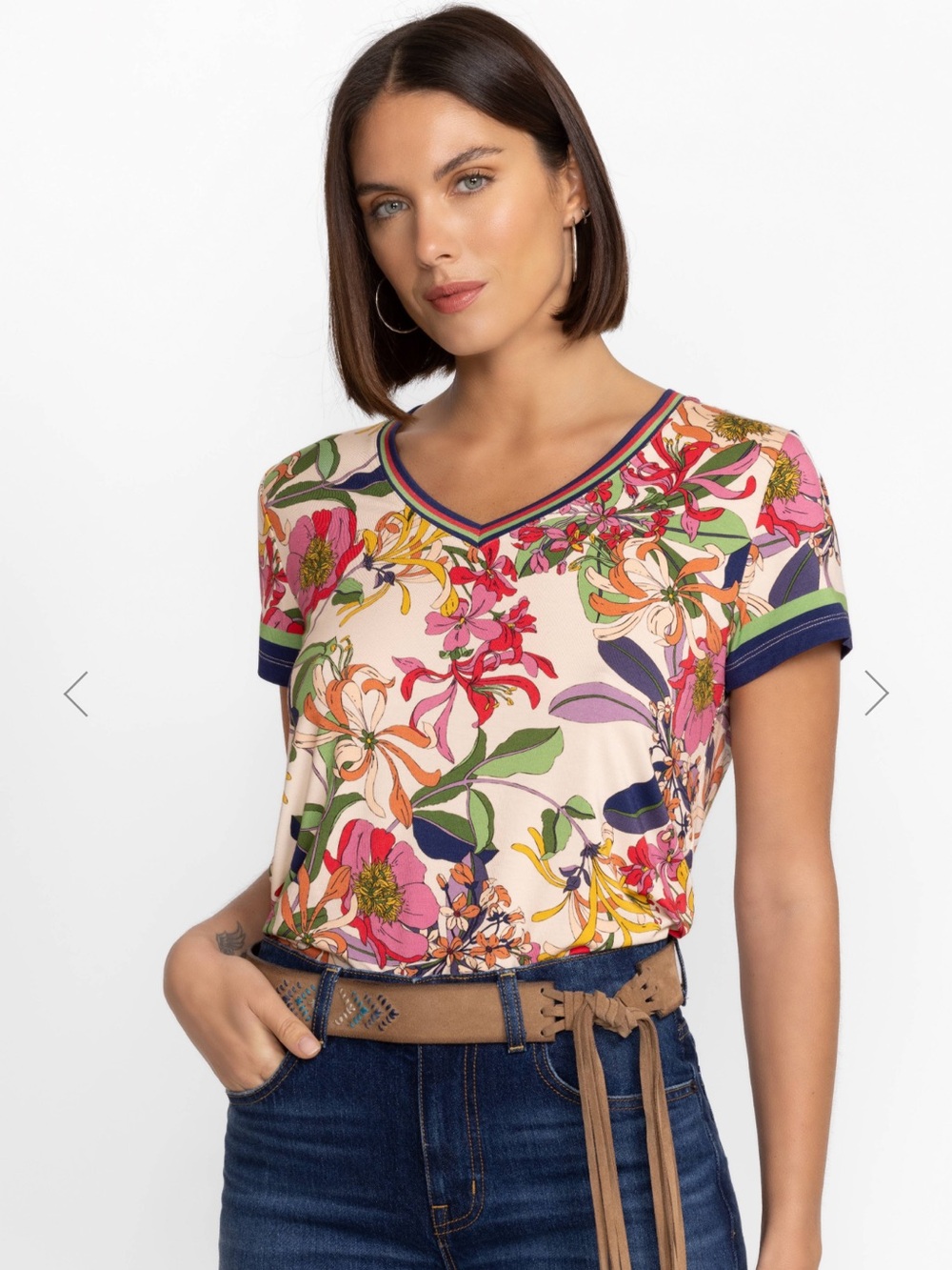 Johnny Was “Janie” V Neck Top XL in Aldrich Scarf Print